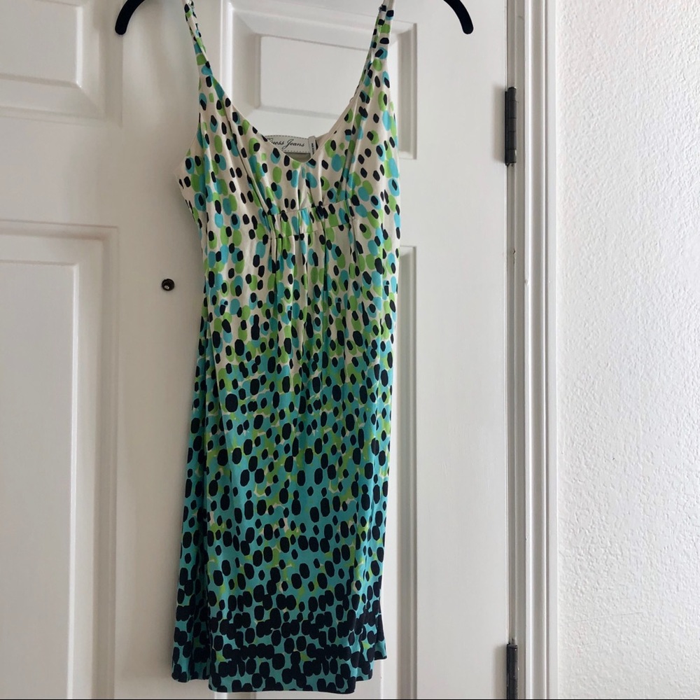 Green and teal animal print dress
